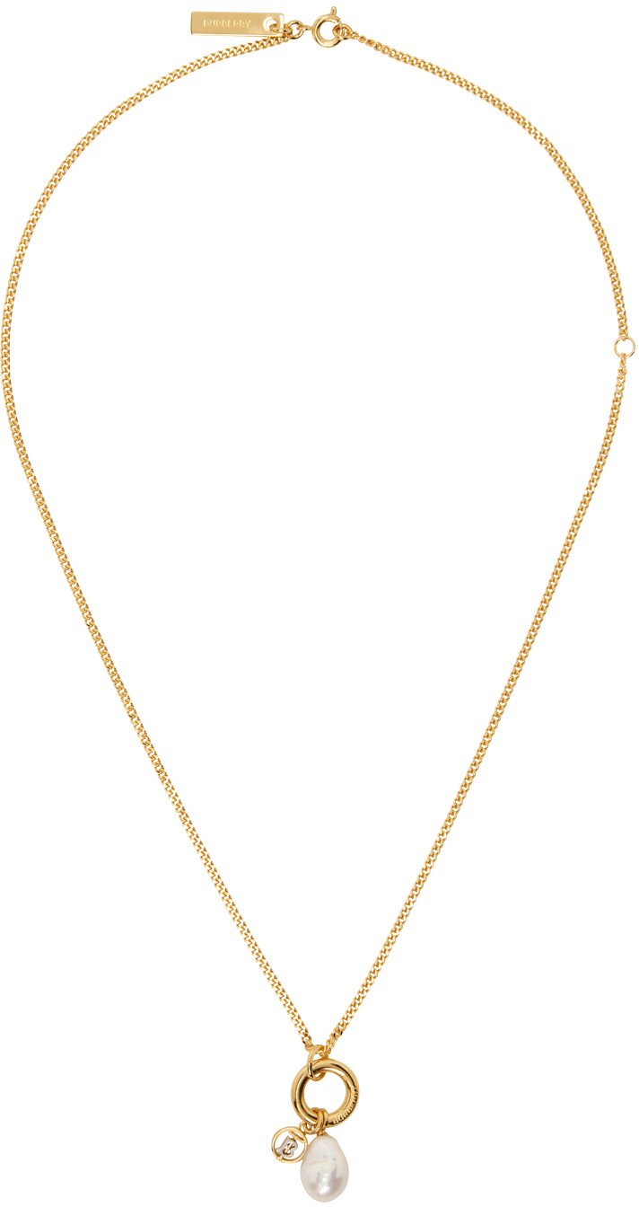 Shop Burberry Gold Delicate 'tb' Necklace In Lg/palladio/white