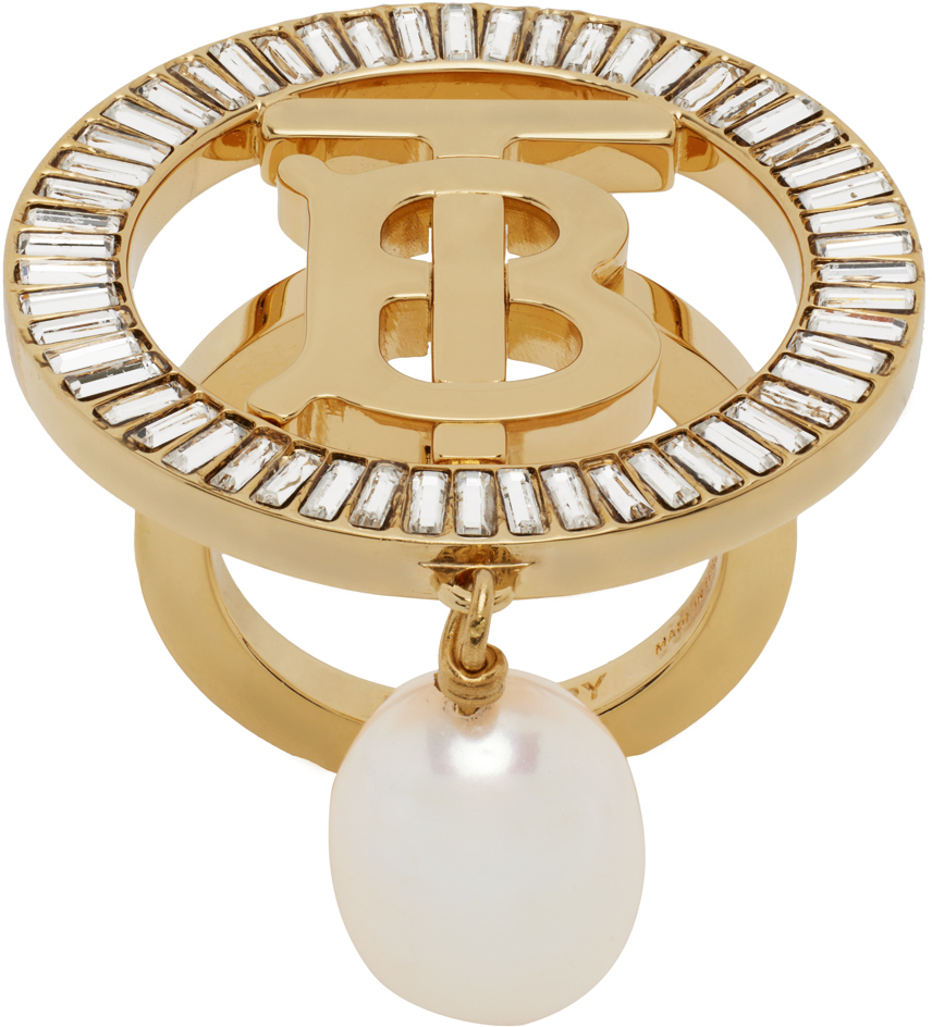 Burberry Gold Crystal Logo Ring In Light Gold