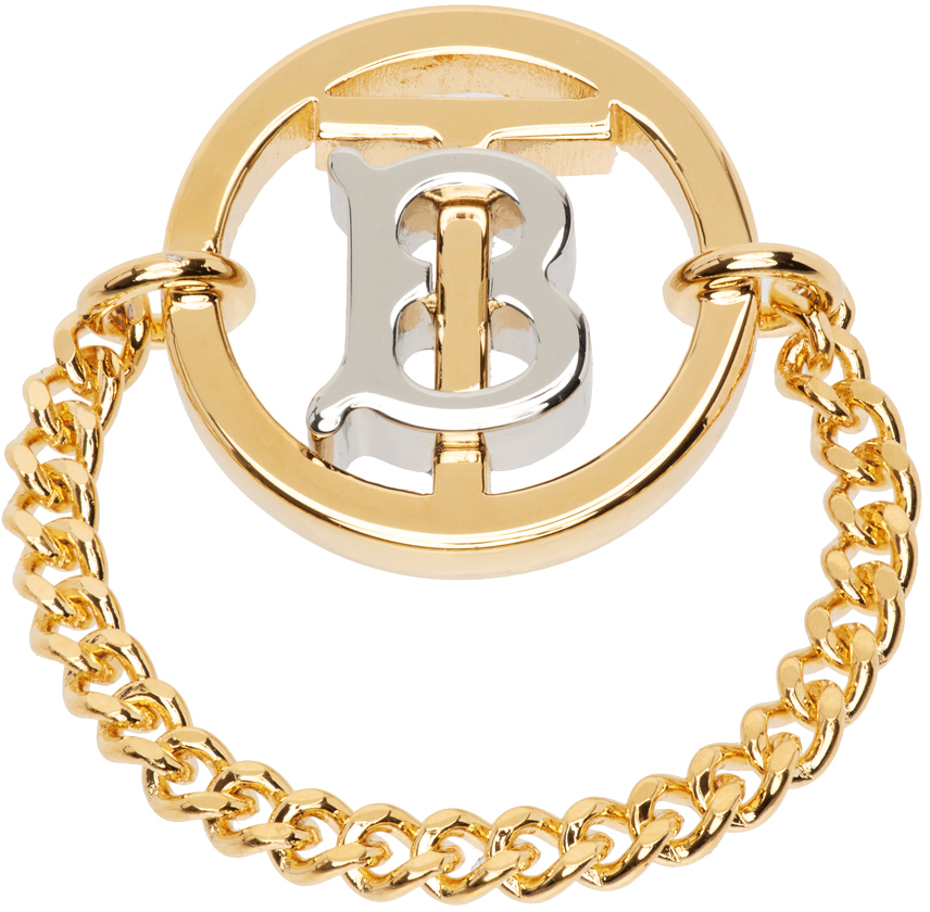 Burberry Gold Monogram Motif Ring In Lg./palladio
