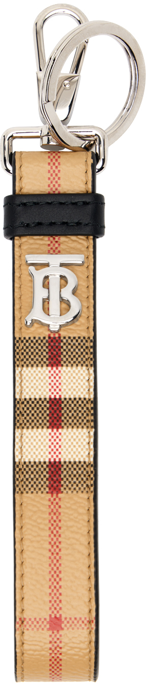 Burberry Beige Check Keychain In Archive Beige