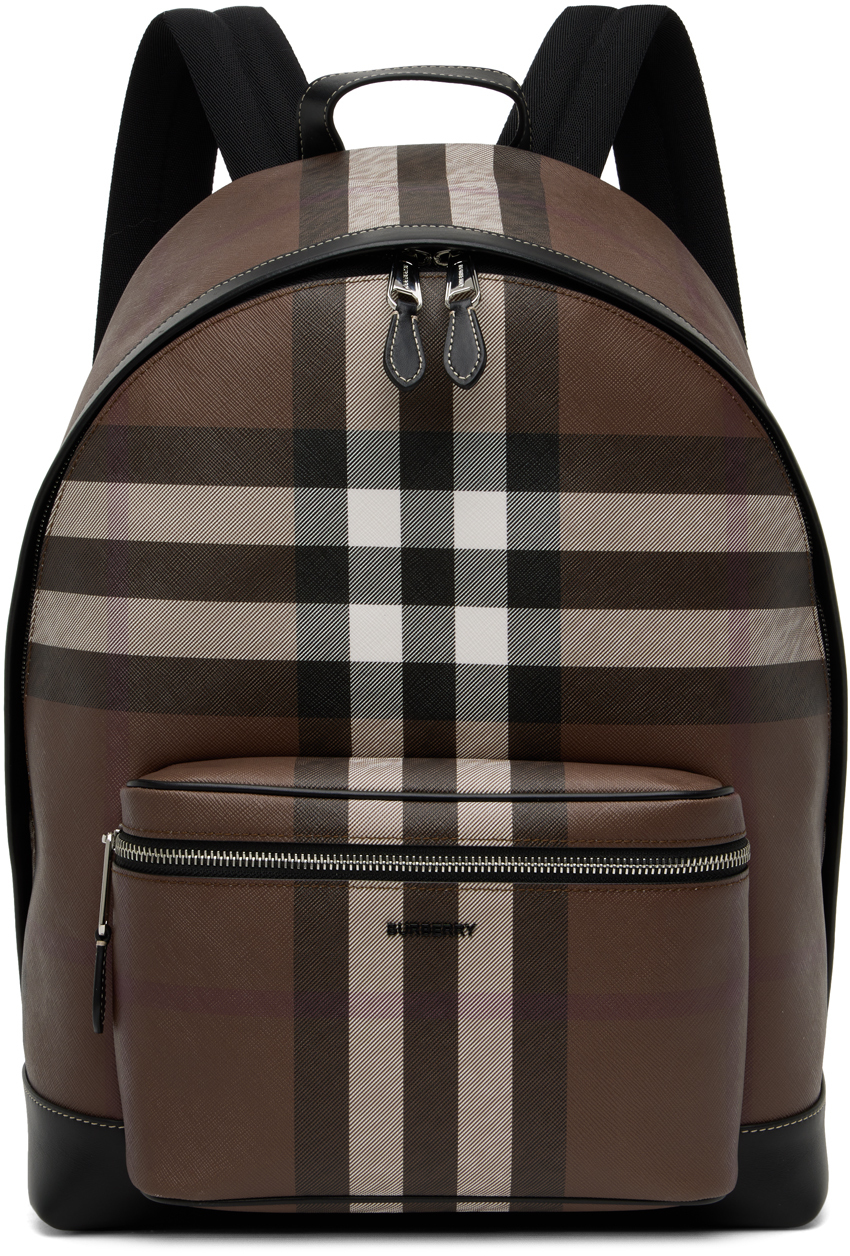 Burberry Brown Check Backpack In Dark Birch Brown