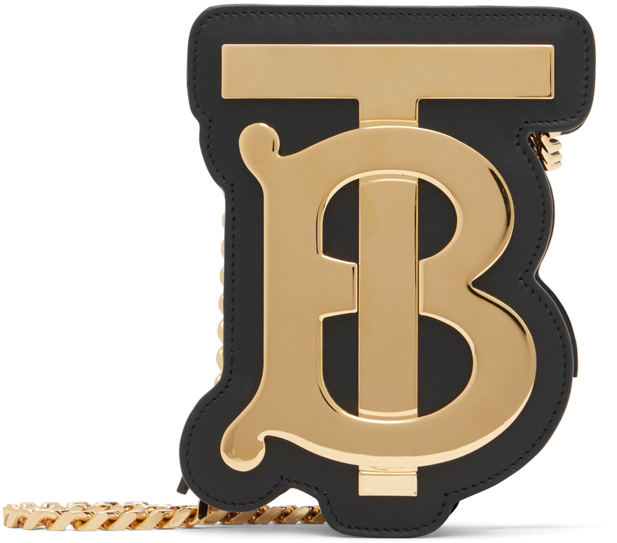Burberry Black 'tb' Pouch In Black/ Gold Hardware
