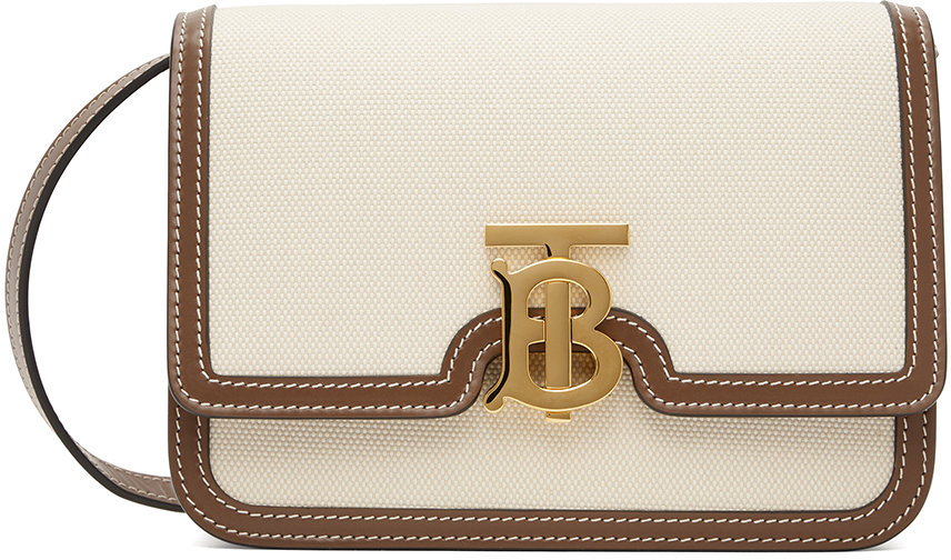 Burberry White/Brown Canvas and Leather Pocket Tote Burberry