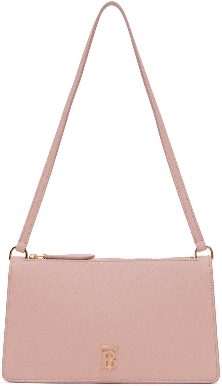 Grained Leather Tb Shoulder Bag In Pink