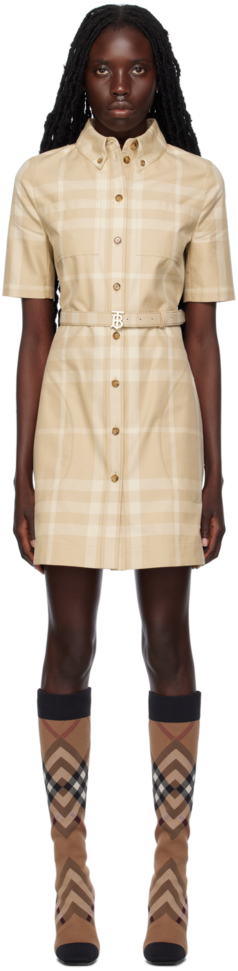 Burberry Beige Check Minidress In Soft Fawn Ip Chck