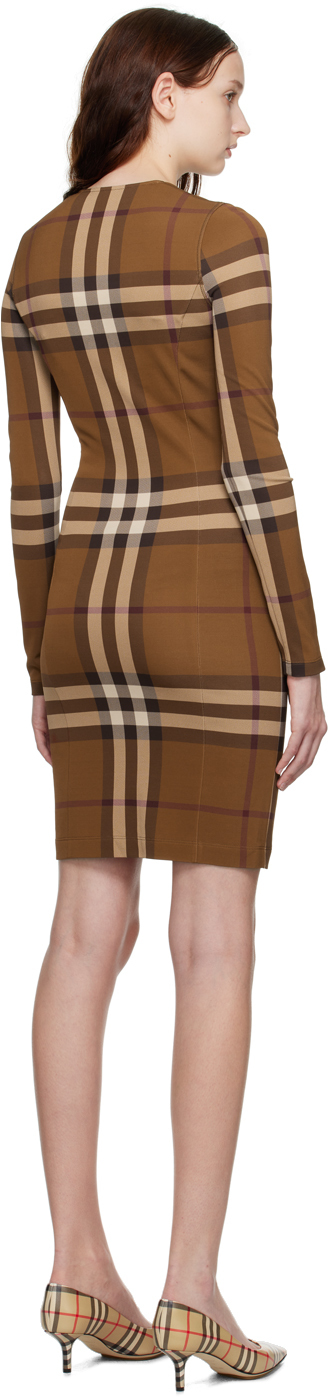 Burberry Brown Exaggerated Check Midi Dress In Dark Birch Brown Chk