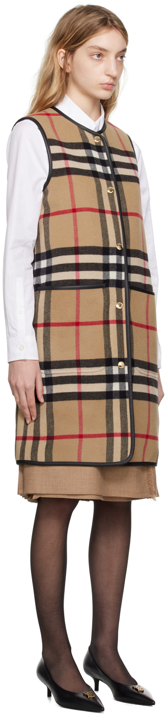 Burberry Checked Long Vest In Archive Beige Ip Chk