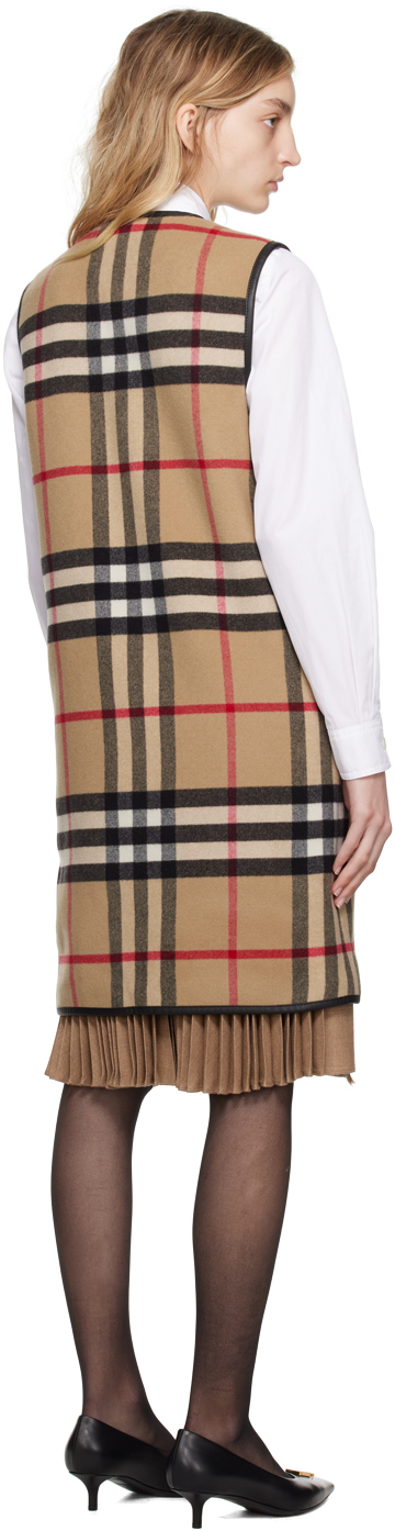 Burberry Checked Long Vest In Archive Beige Ip Chk
