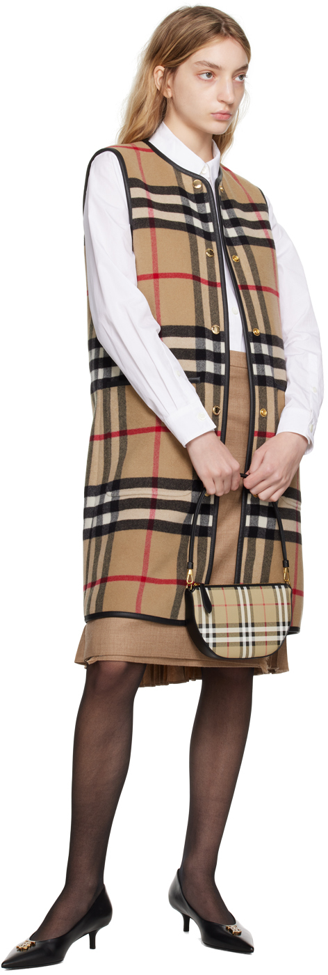 Burberry Checked Long Vest In Archive Beige Ip Chk
