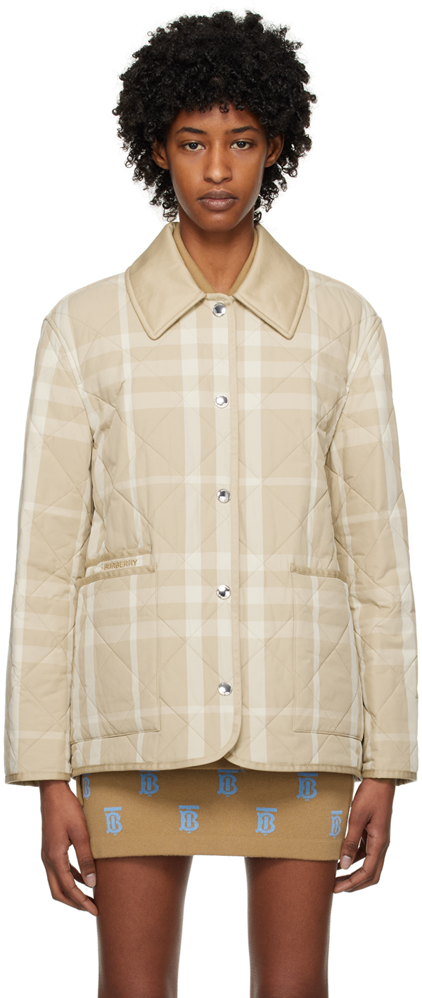 Burberry Check Quilted Jacket In Beige | ModeSens