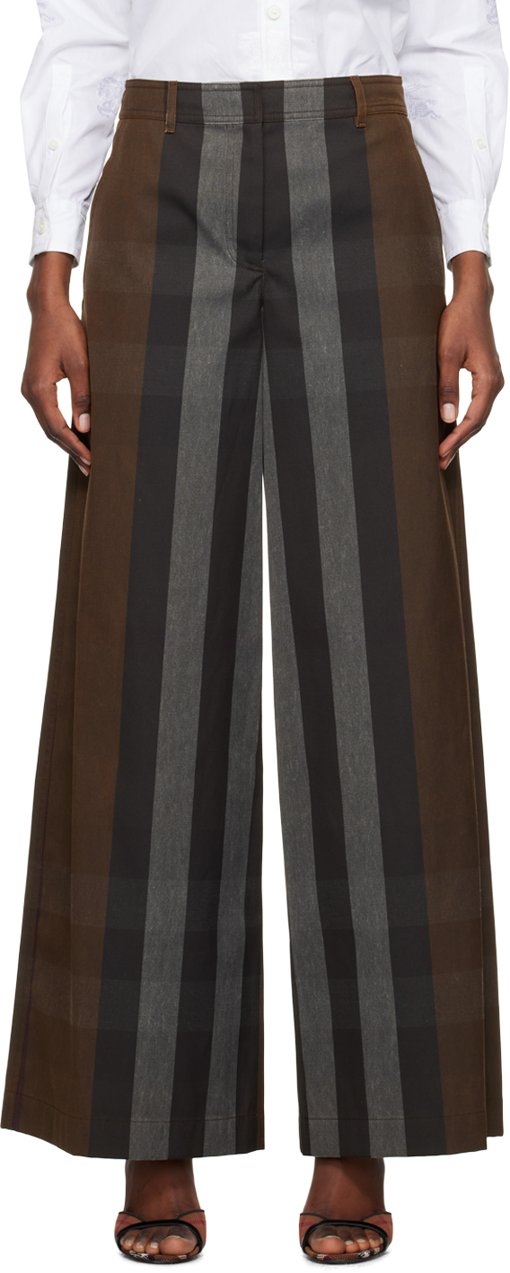Shop Burberry Brown Check Trousers In Dark Birch Brown Chk