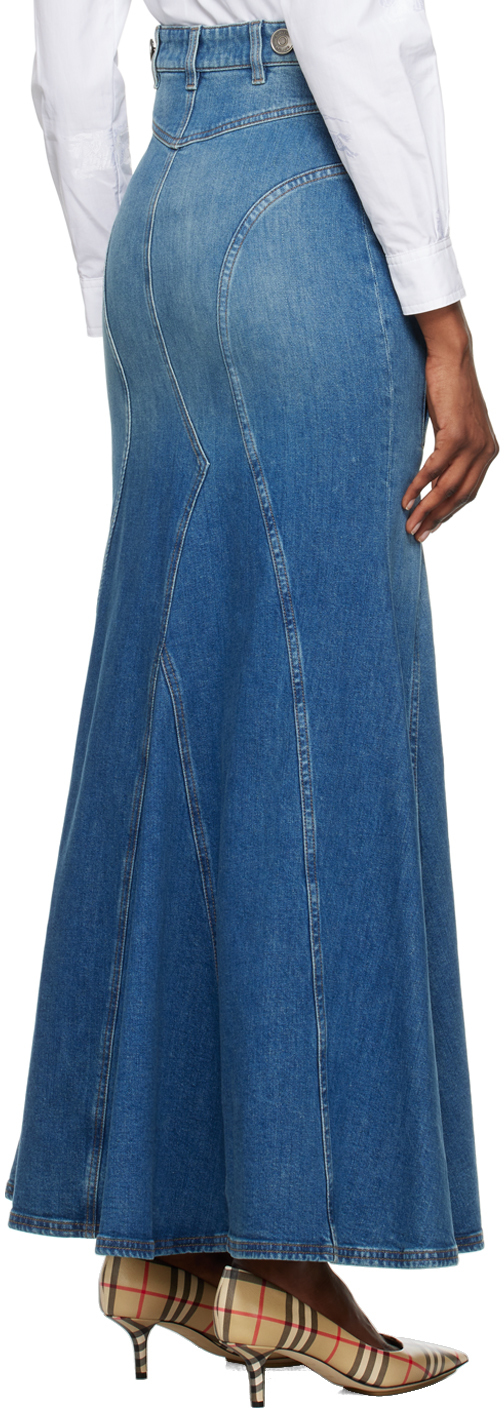 BURBERRY BLUE PANELED DENIM MAXI SKIRT 