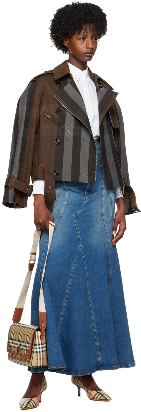 BURBERRY BLUE PANELED DENIM MAXI SKIRT 