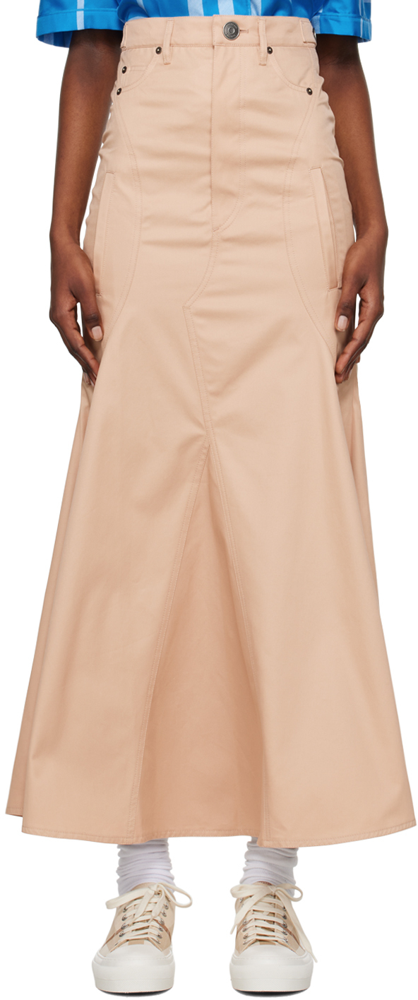 Shop Burberry Beige Flared Maxi Skirt In Pale Nude