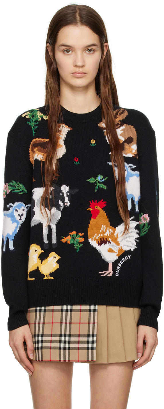 Burberry Black Animal Intarsia Sweater