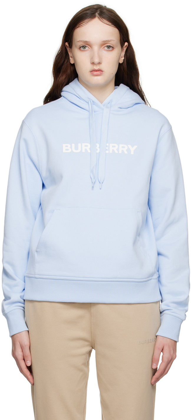 Burberry: Blue Printed Hoodie | SSENSE Canada