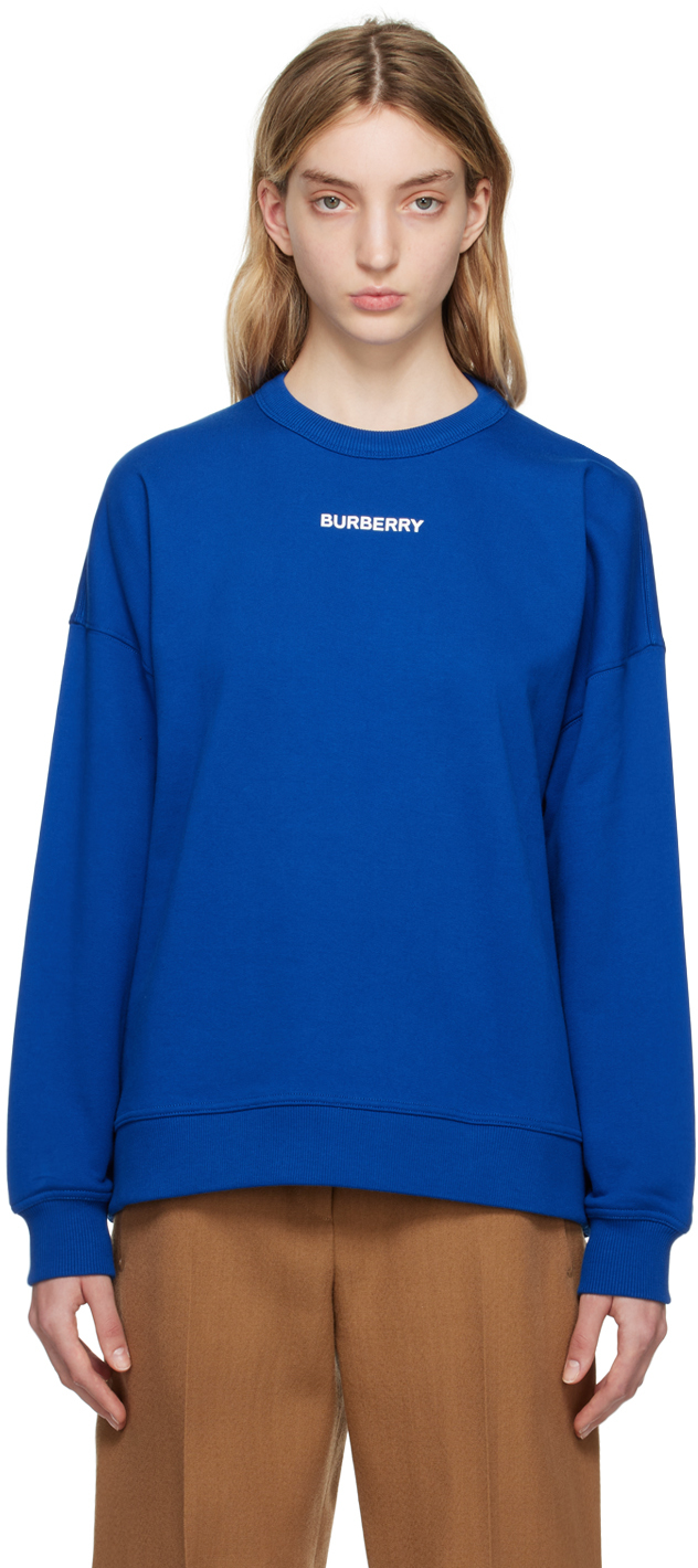 Burberry Logo Print Cotton Oversized Sweatshirt In Dark Ocean Blue