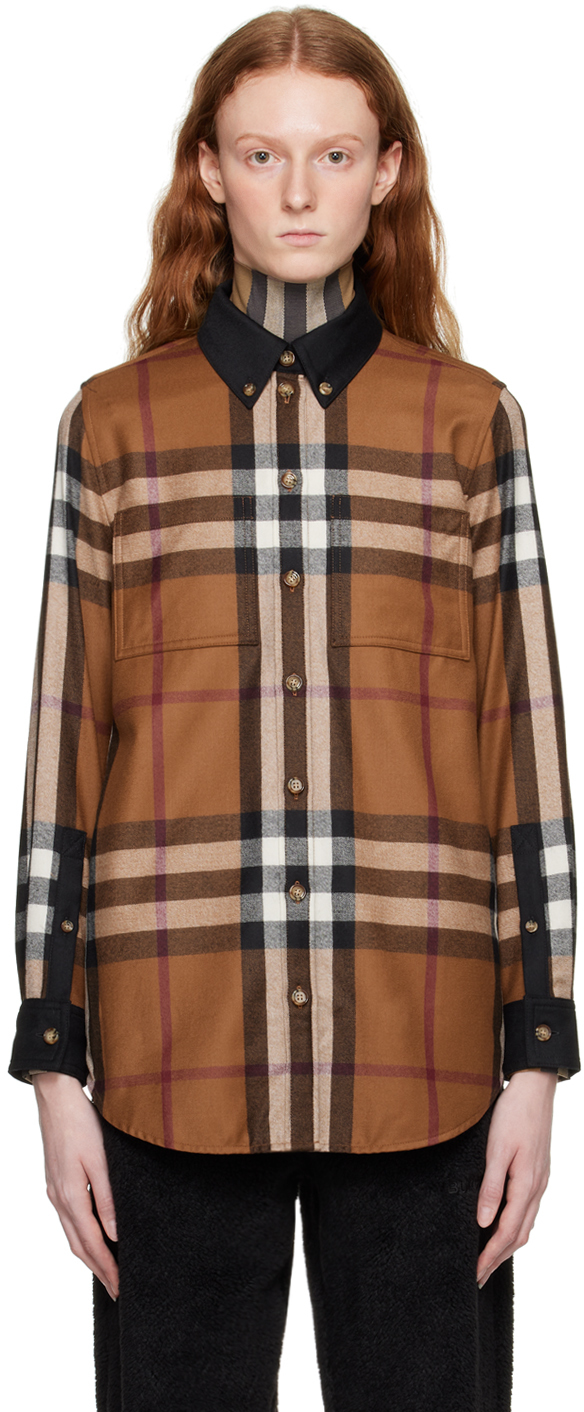 Shop Burberry Brown Exaggerated Check Shirt In Dark Birch Brown Chk
