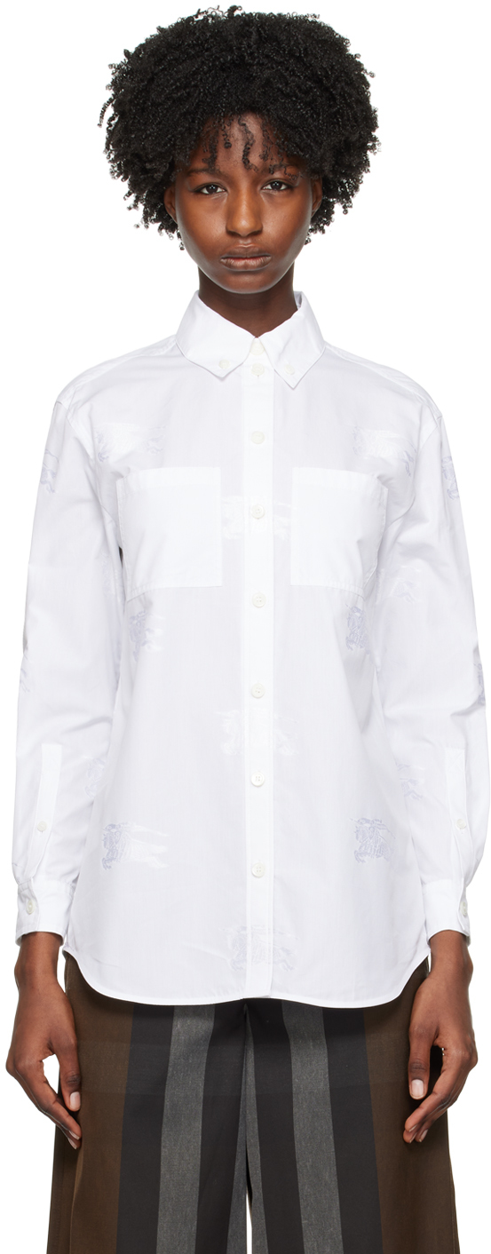 Burberry White Patterned Shirt In Optic White Ip Pat