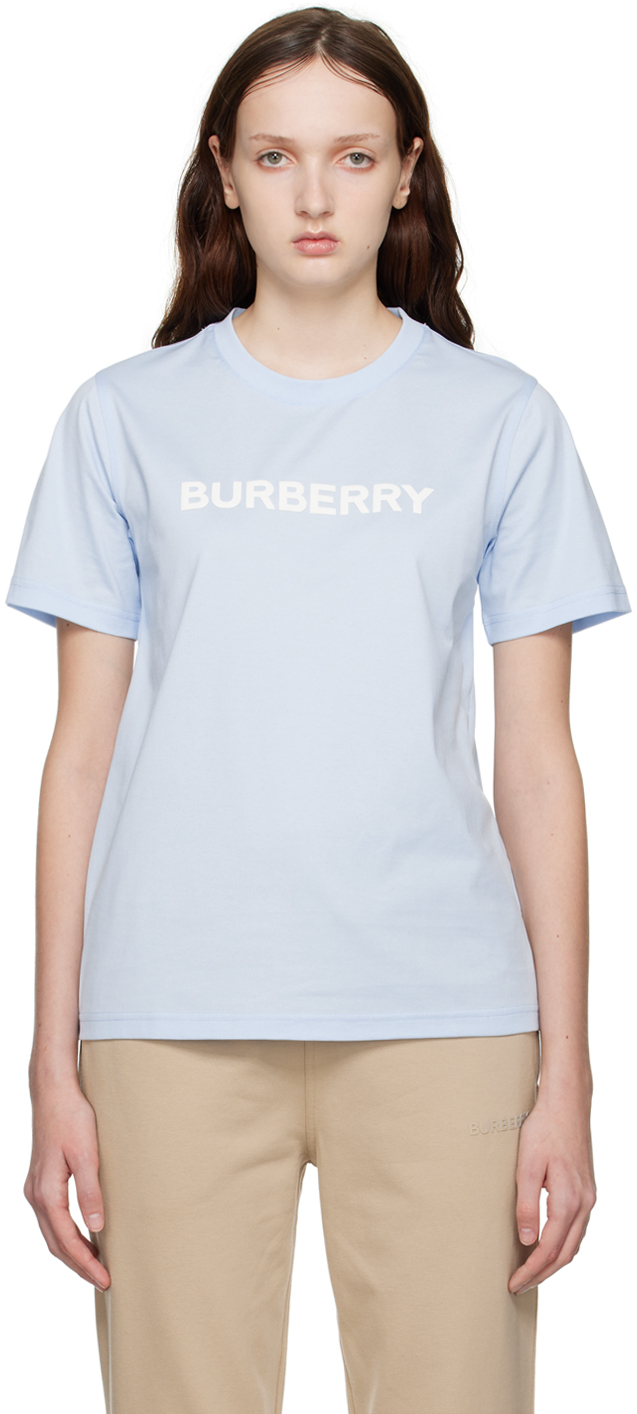 Burberry: Blue Printed T-Shirt | SSENSE UK