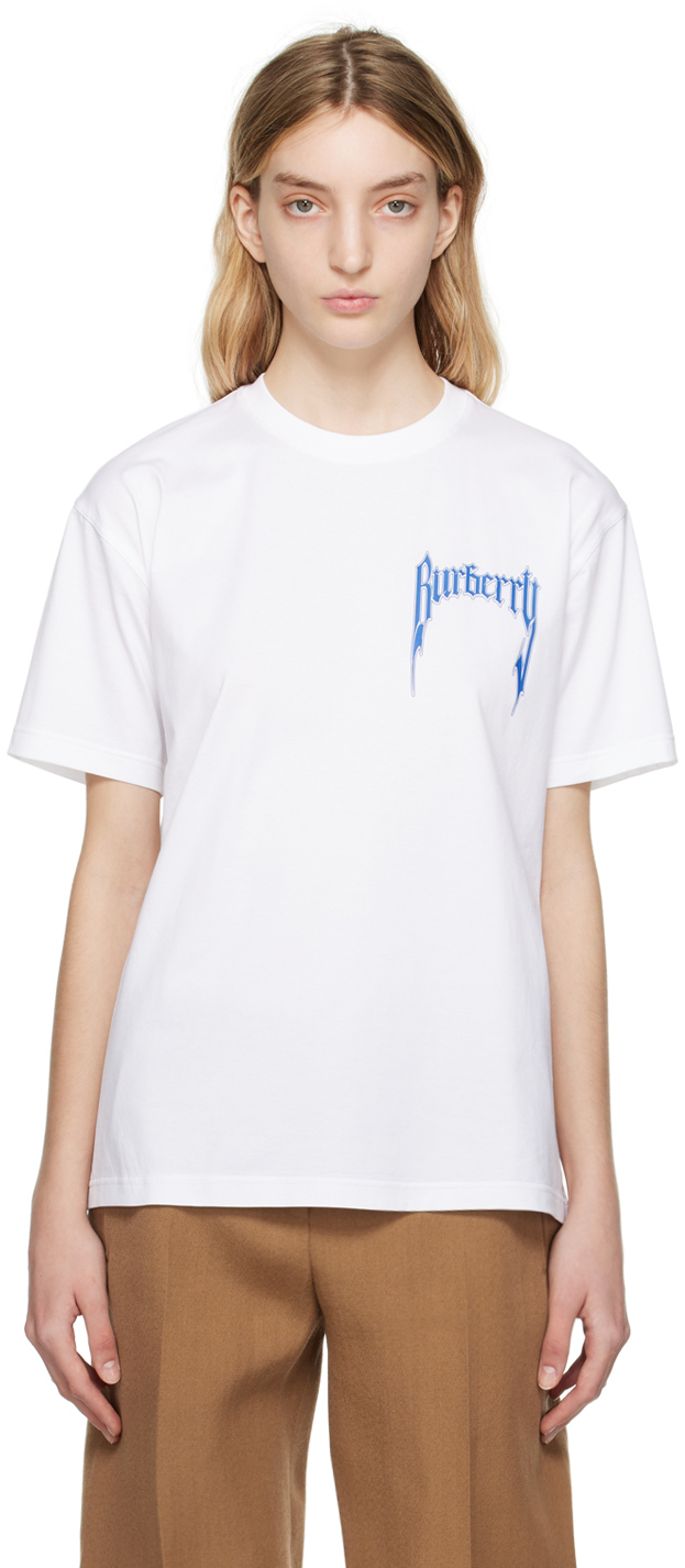 Burberry: White Print T-Shirt | SSENSE