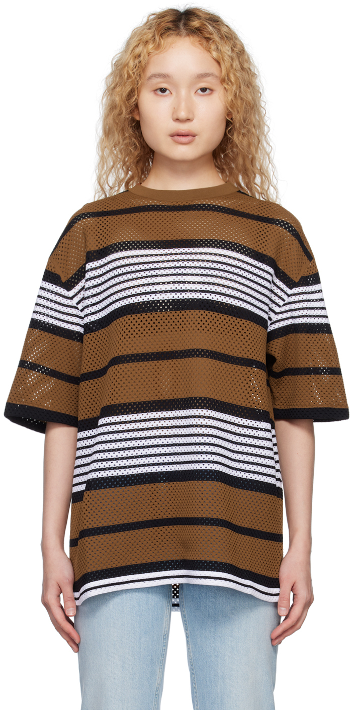 Burberry Brown Stripe Oversized T-shirt In Dark Birch Brown