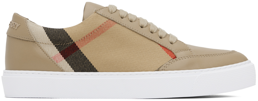 Shop Burberry Tan House Check Sneakers