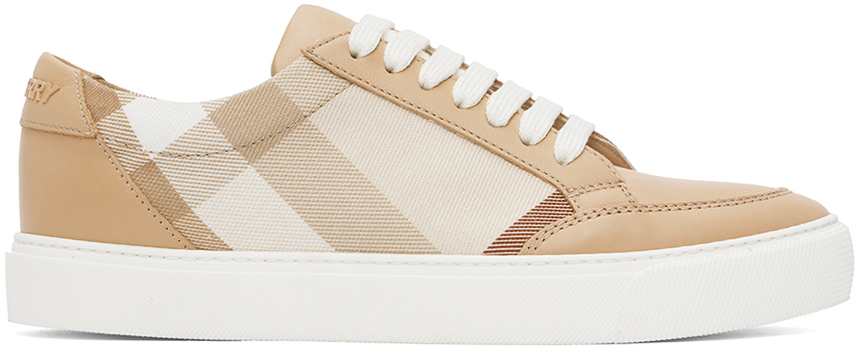 Burberry Beige Check & Leather Sneakers In Soft Fawn Check