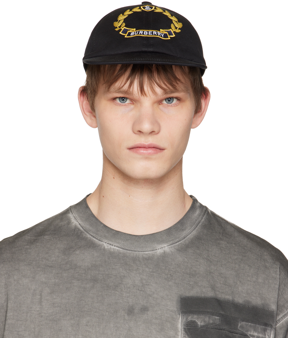 Shop Burberry Black Embroidered Cap