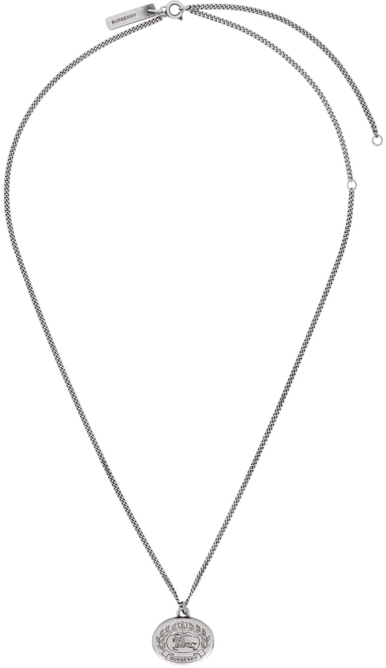 Burberry: Silver EKD Logo Necklace | SSENSE