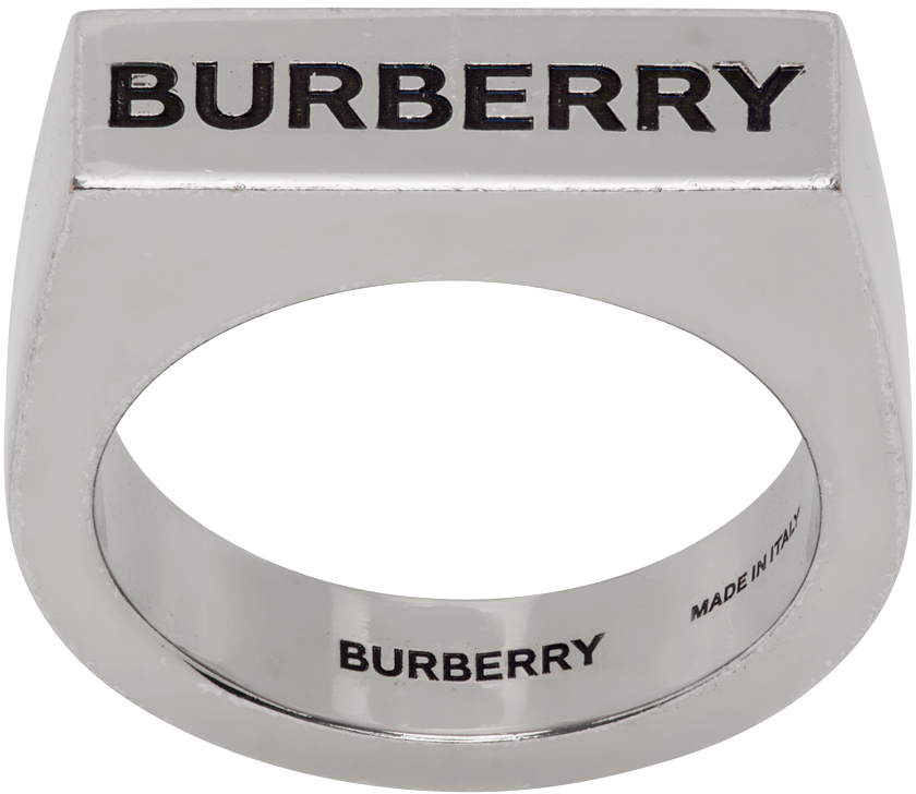 Burberry Silver Logo Engraved Ring In A1504 Vintage Steel