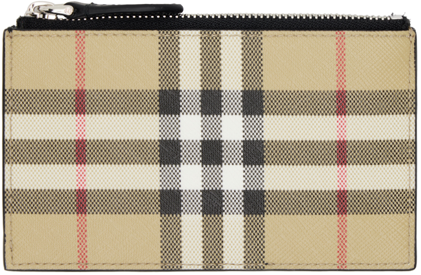 Burberry Vintage Check Zip Card Holder In Archive Beige