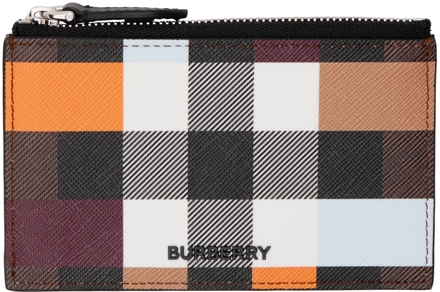 Burberry Red/Beige Leather Check Card Holder Multiple colors ref