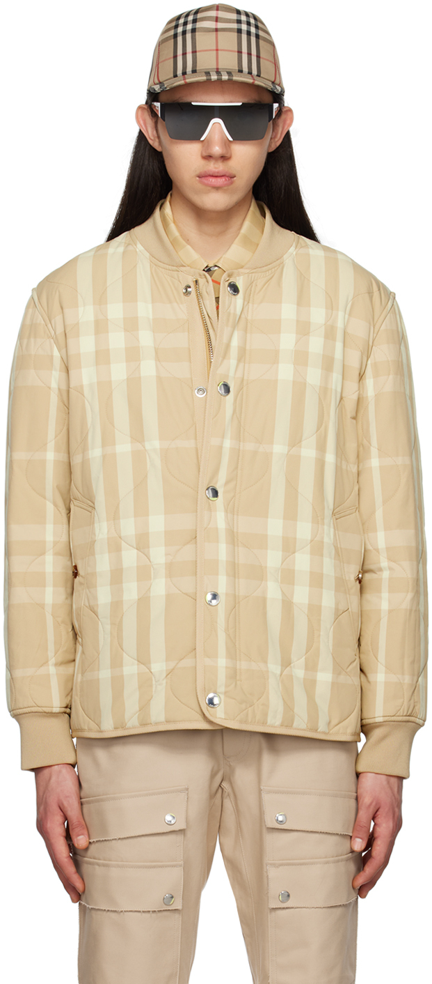 Burberry Beige Check Bomber Jacket In Soft Fawn Ip Chck