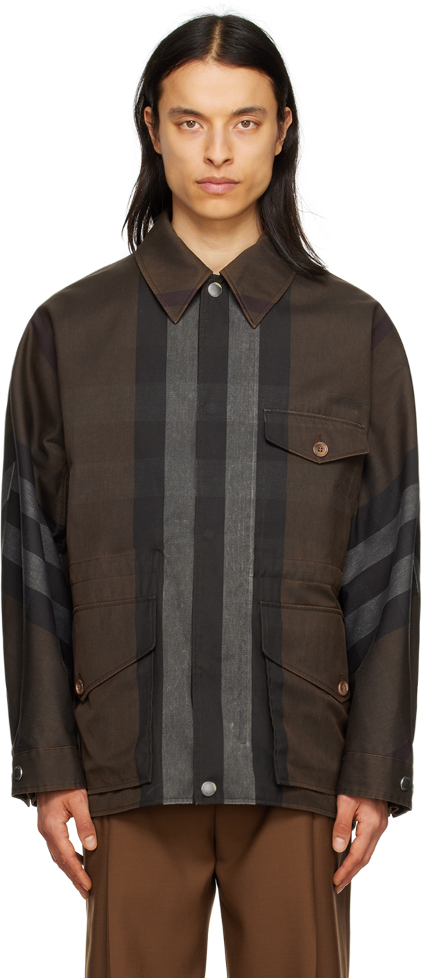Shop Burberry Brown Field Jacket In Dark Birch Brown Chk