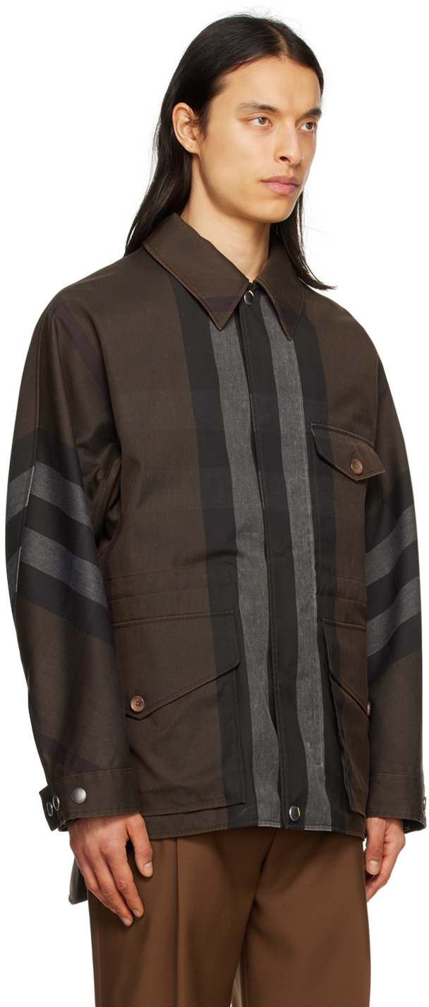 Burberry Washed Check Workwear Jacket In Dark Birch Brown Chk