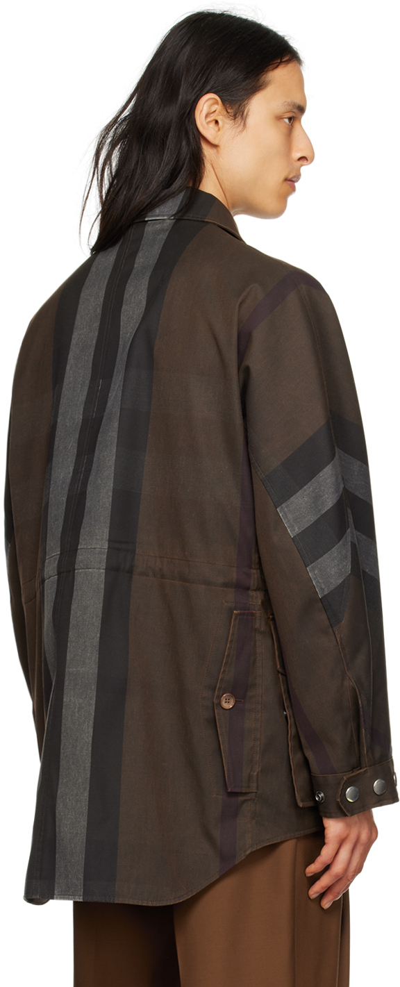 Burberry Washed Check Workwear Jacket In Dark Birch Brown Chk