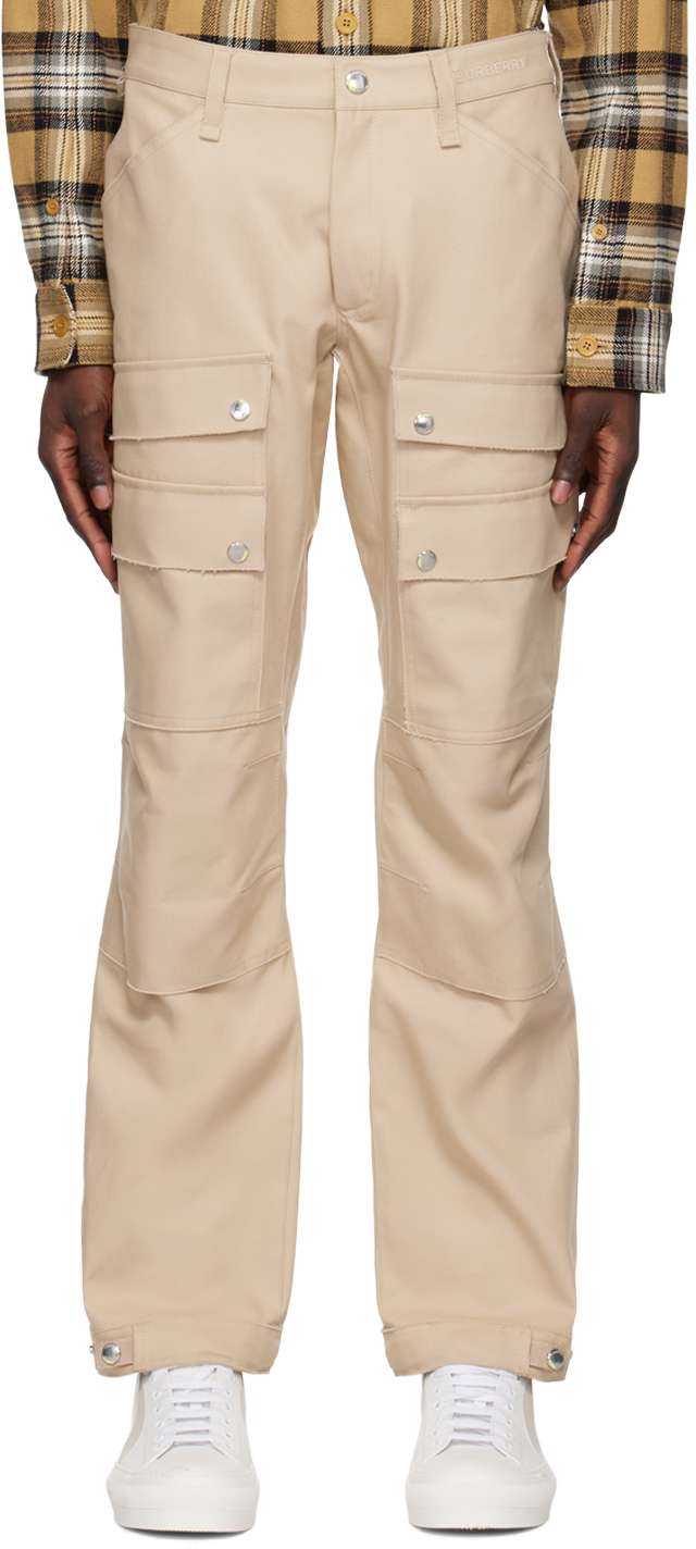 Beige Embroidered Cargo Pants