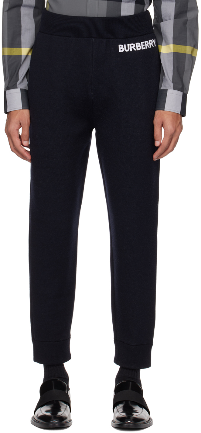 Burberry Navy Jacquard Trousers In Coal Blue