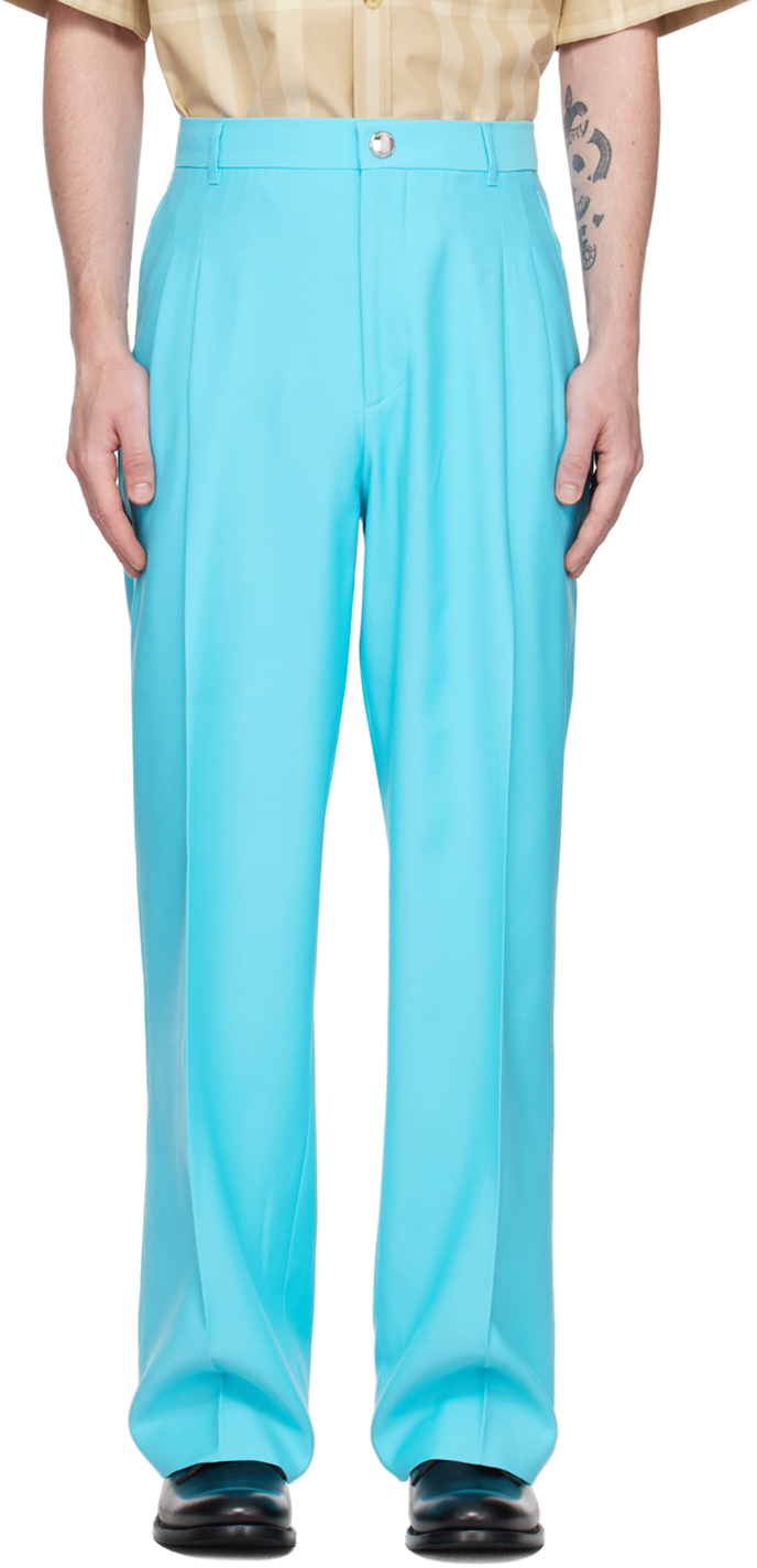 Burberry Wool Tailored Trousers In Bright Opal Blue