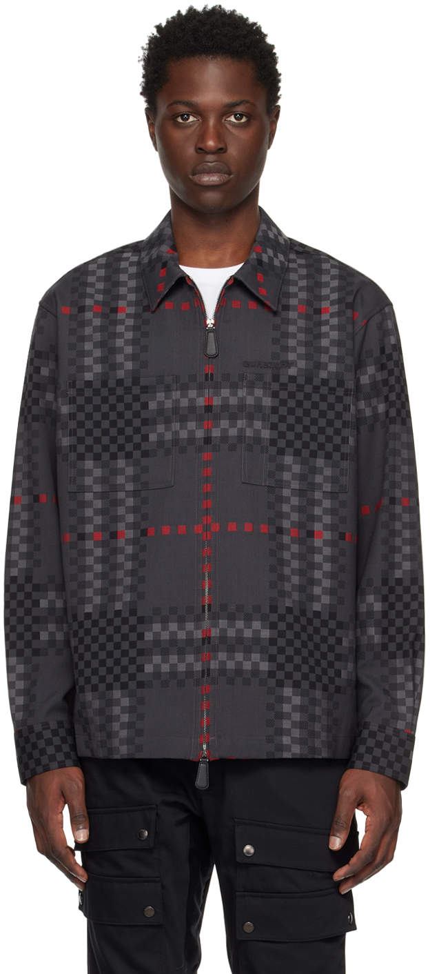Burberry Pixel Check Zip-front Shirt In Grau | ModeSens