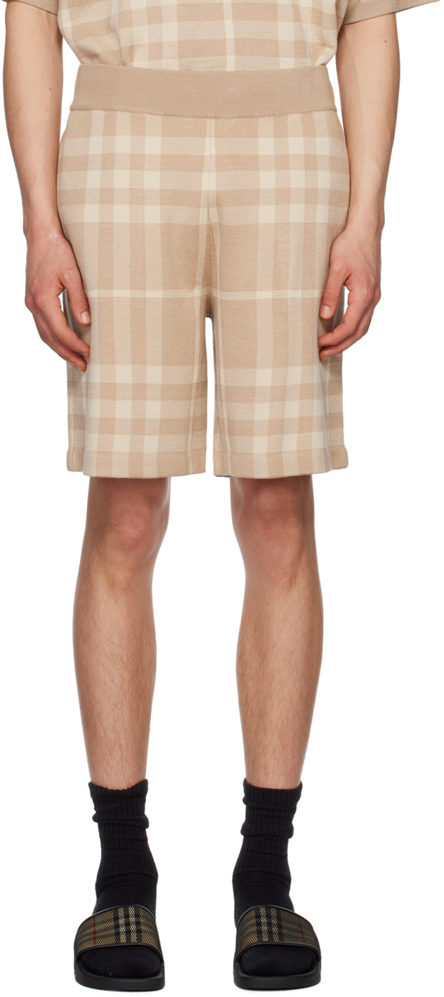 Shop Burberry Beige Check Shorts In Soft Fawn