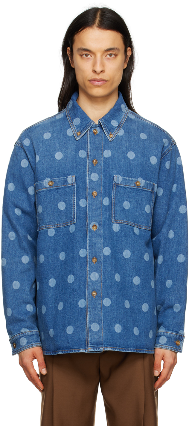 Burberry Blue Polka Dot Denim Shirt