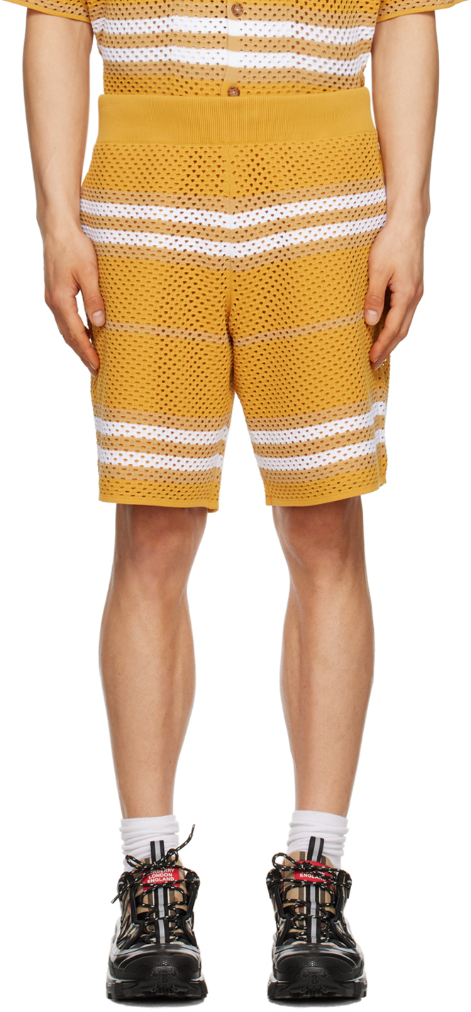 Shop Burberry Yellow Striped Shorts In Marigold