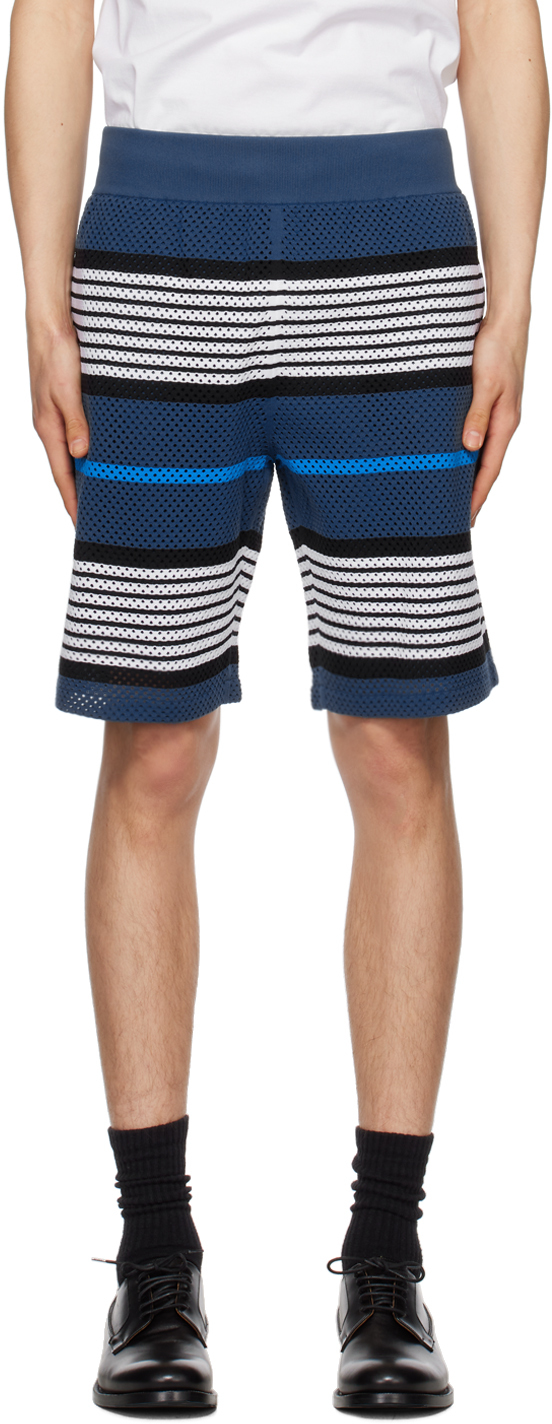 Burberry Stripe Print Nylon Shorts In Blue