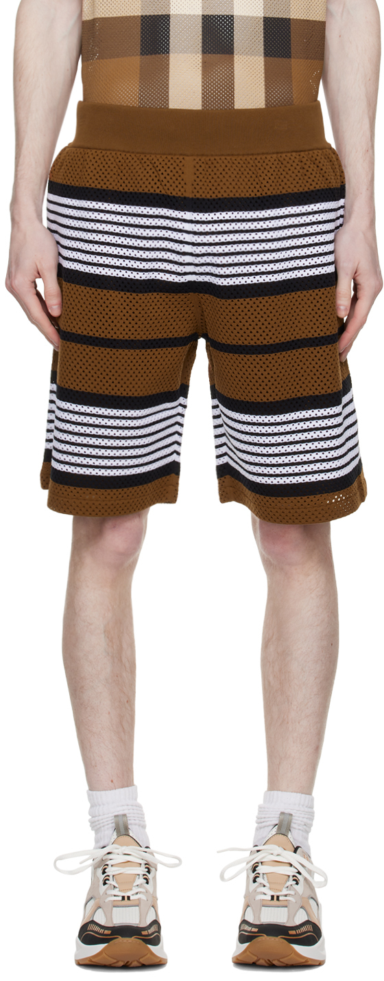 Burberry Stripe Print Nylon Shorts In Dark Birch Brown