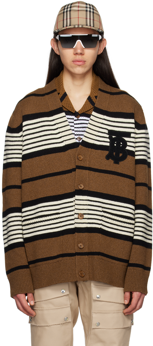 Burberry Brown Striped Cardigan In Dark Birch Brown