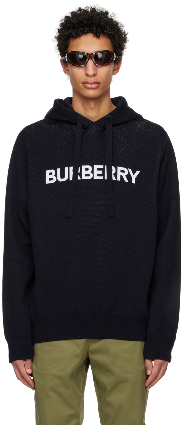 Shop Burberry Navy Oversized Hoodie In B1488 Coal Blue