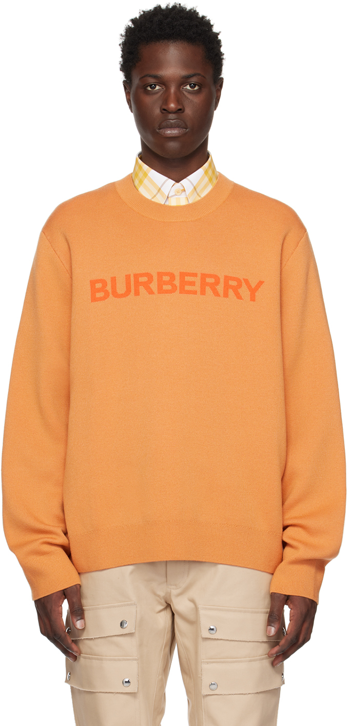 Burberry Logo Intarsia Wool Cotton Sweater In Orange