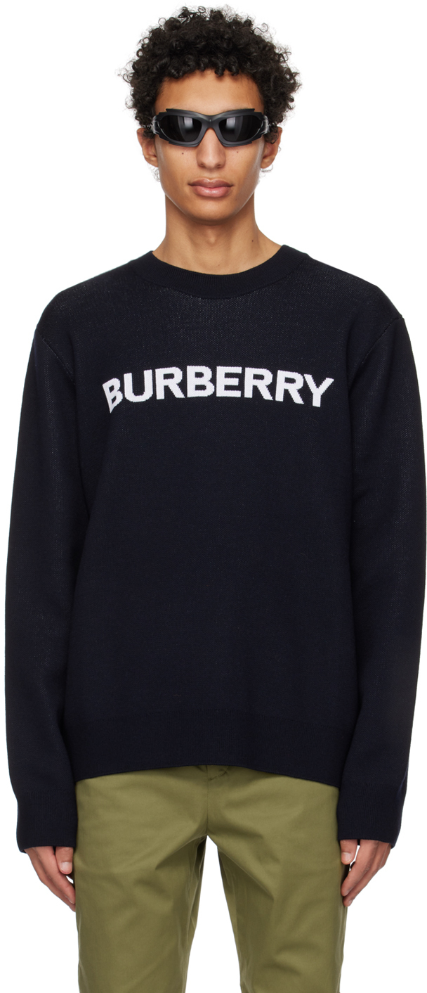 Strak Reisbureau Opeenvolgend Burberry: Navy Intarsia Sweatshirt | SSENSE
